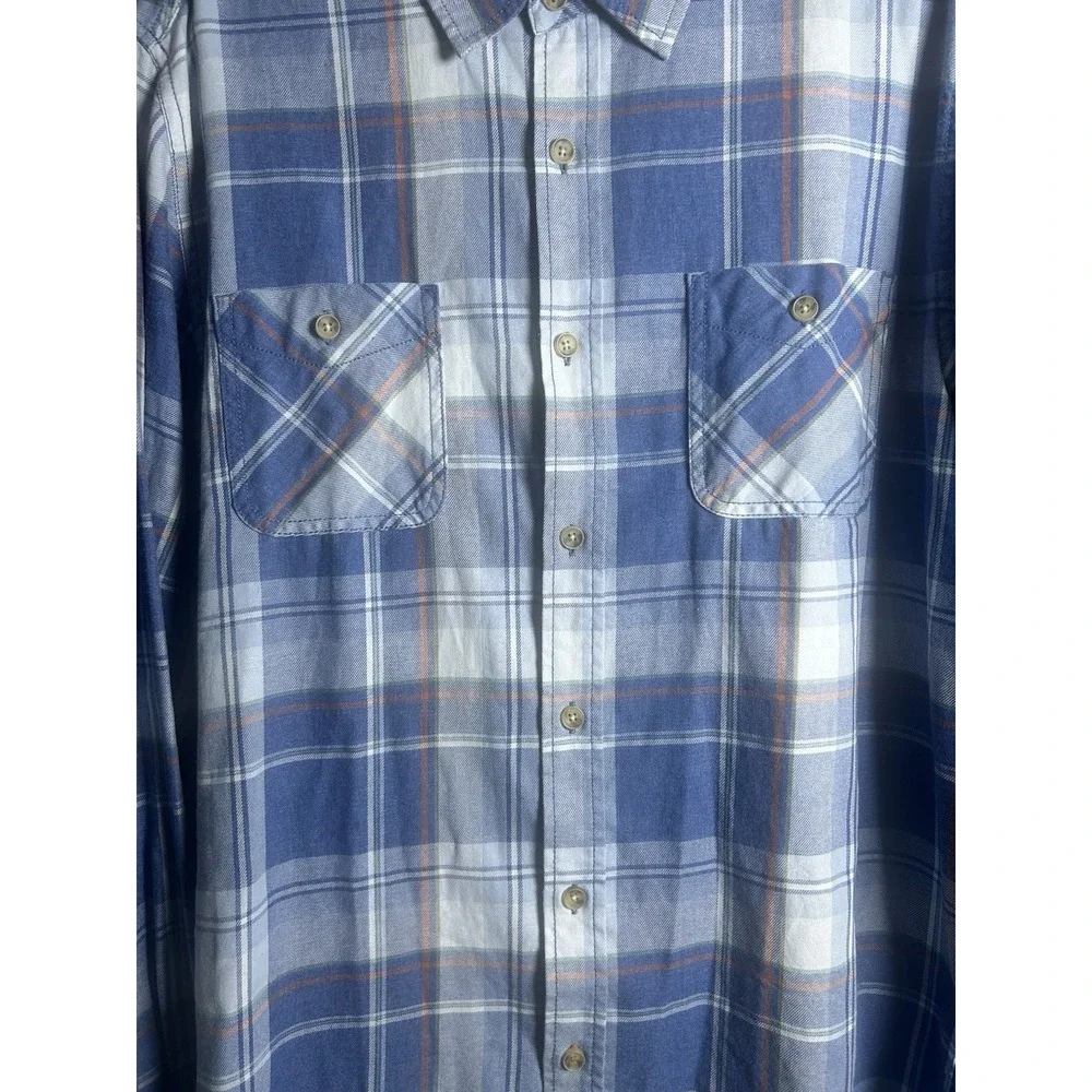 Original Weatherproof Vintage Mens Blue Plaid Flannel Shirt Long Sleeve, Large